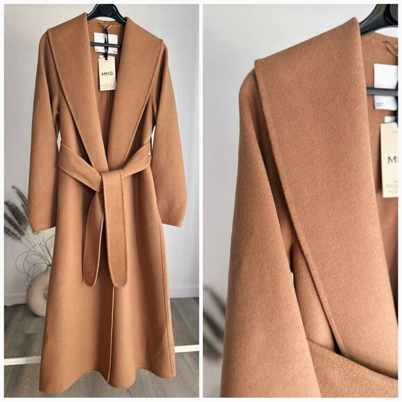 Iconic Mango 76% Wool Handmade Belted Coat Old Money - Picture 2 of 13